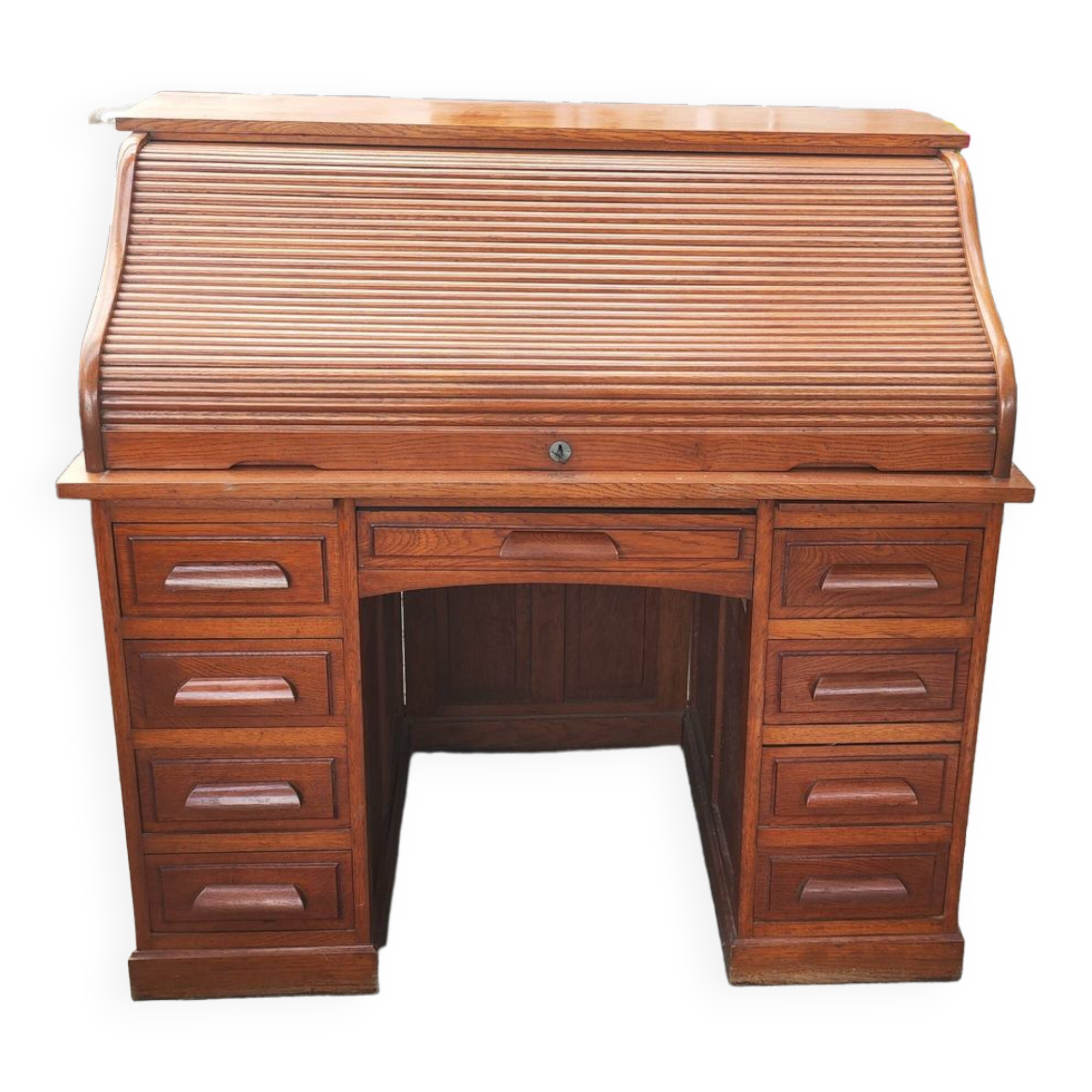 Old American desk in solid oak with S-shaped shutter
