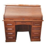 Old American desk in solid oak with S-shaped shutter