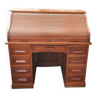 Old American desk in solid oak with S-shaped shutter