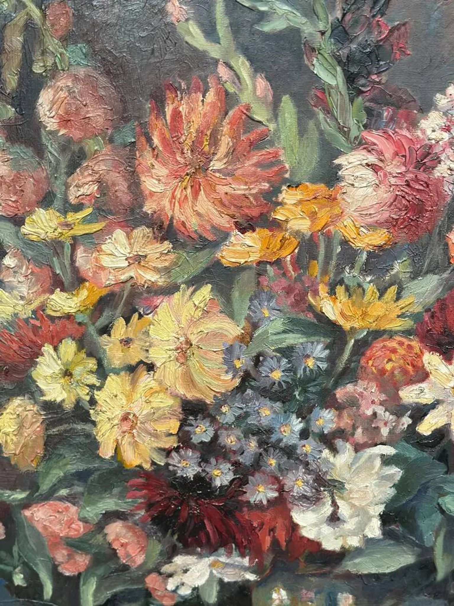 Original Still Life Oil on Canvas “Still Life with Flowers” by F. Wiegand