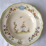 Soup plates with Moustiers de Longchamp decor, AL. Mark signature, 80s