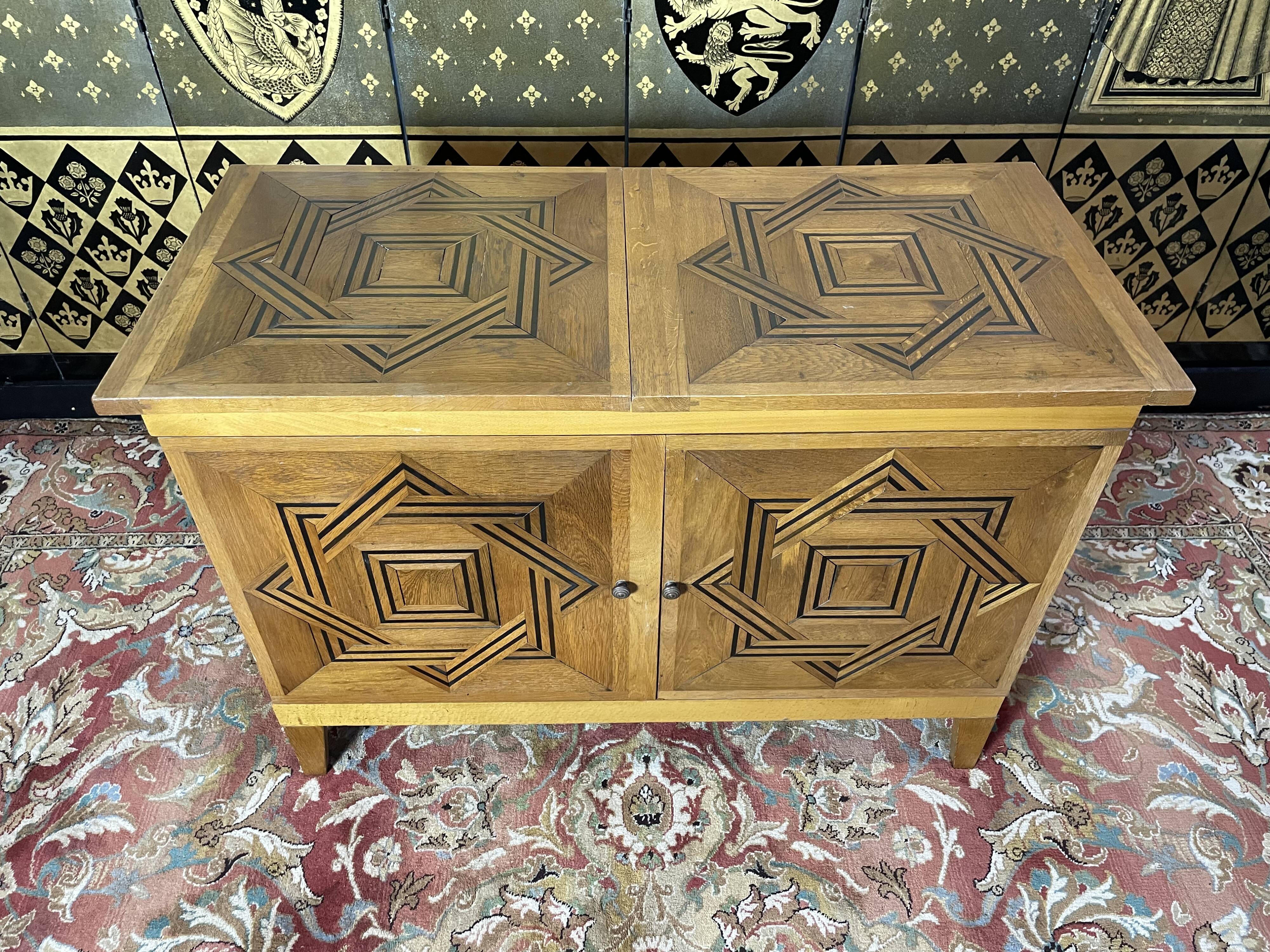 Vintage low sideboard in parqueted oak 1960