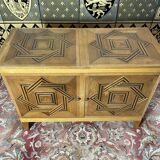 Vintage low sideboard in parqueted oak 1960