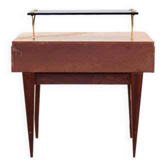 Table de chevet vintage, table de nuit bois avec tablette, table d'appoint, bout de canapé, 50's