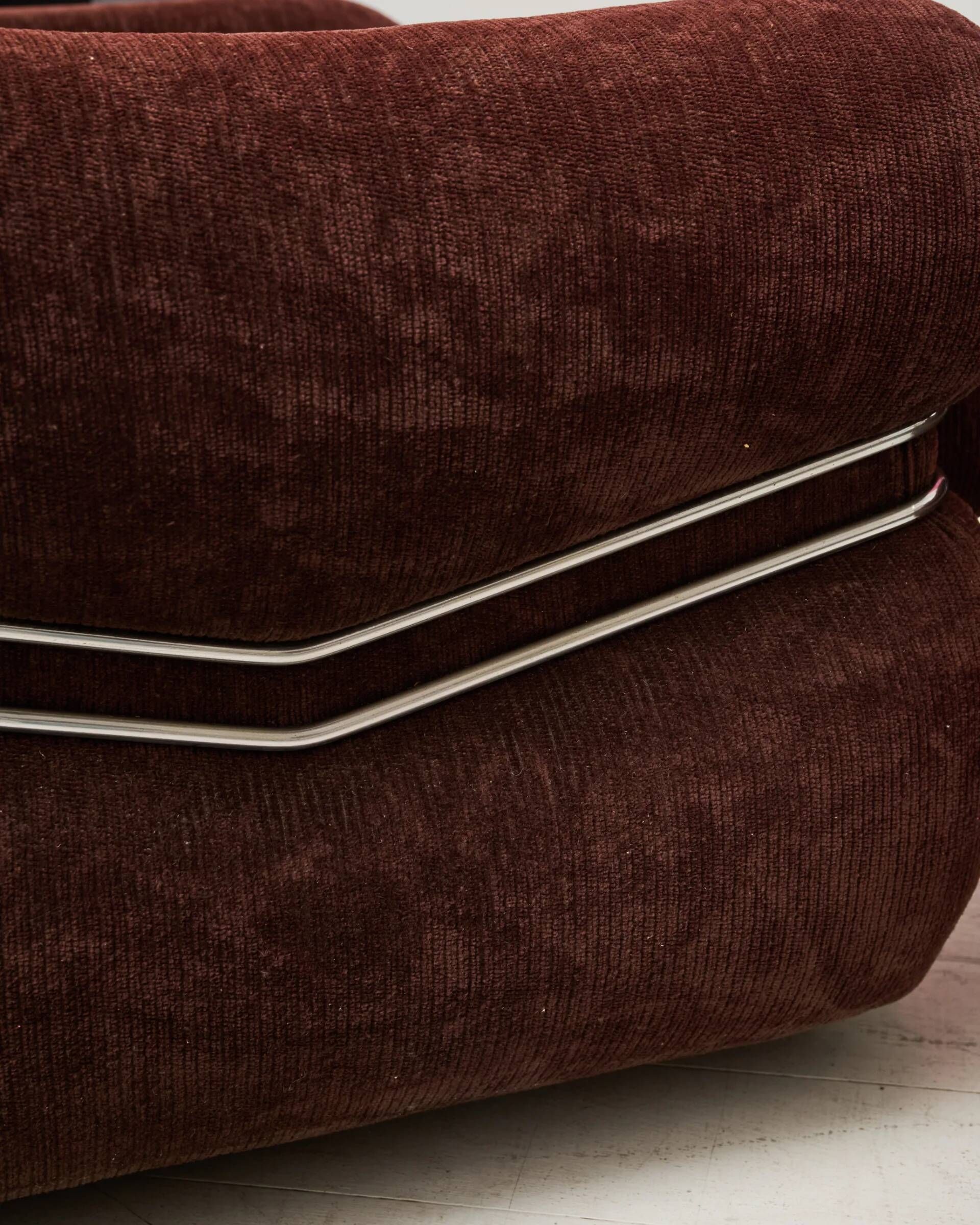 Brown velvet armchair, in the style of Adriano Piazzesi, Italy, 1980s.