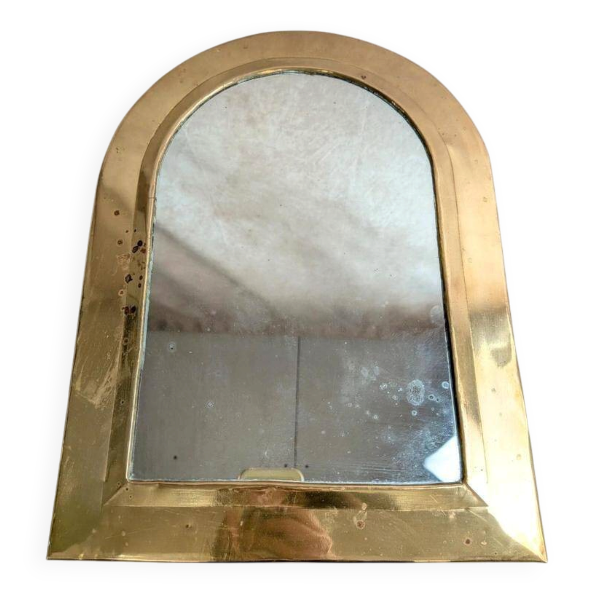 Vintage Moroccan wall mirror in brass, arch shape.