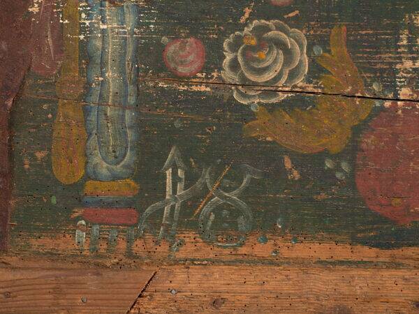 Antique hand-painted trunk with floral motifs (year 1869) #98
