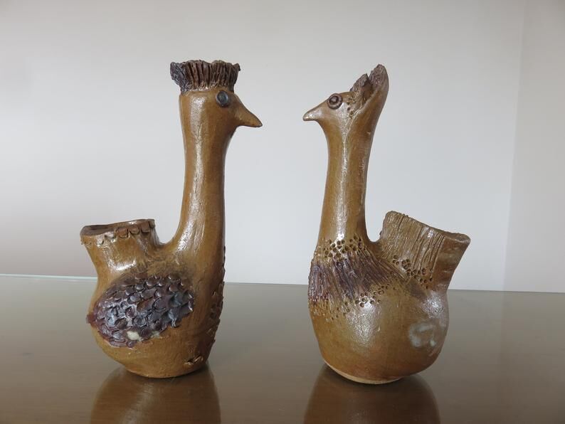 2 ceramic zoomorphic vases, signed 50s