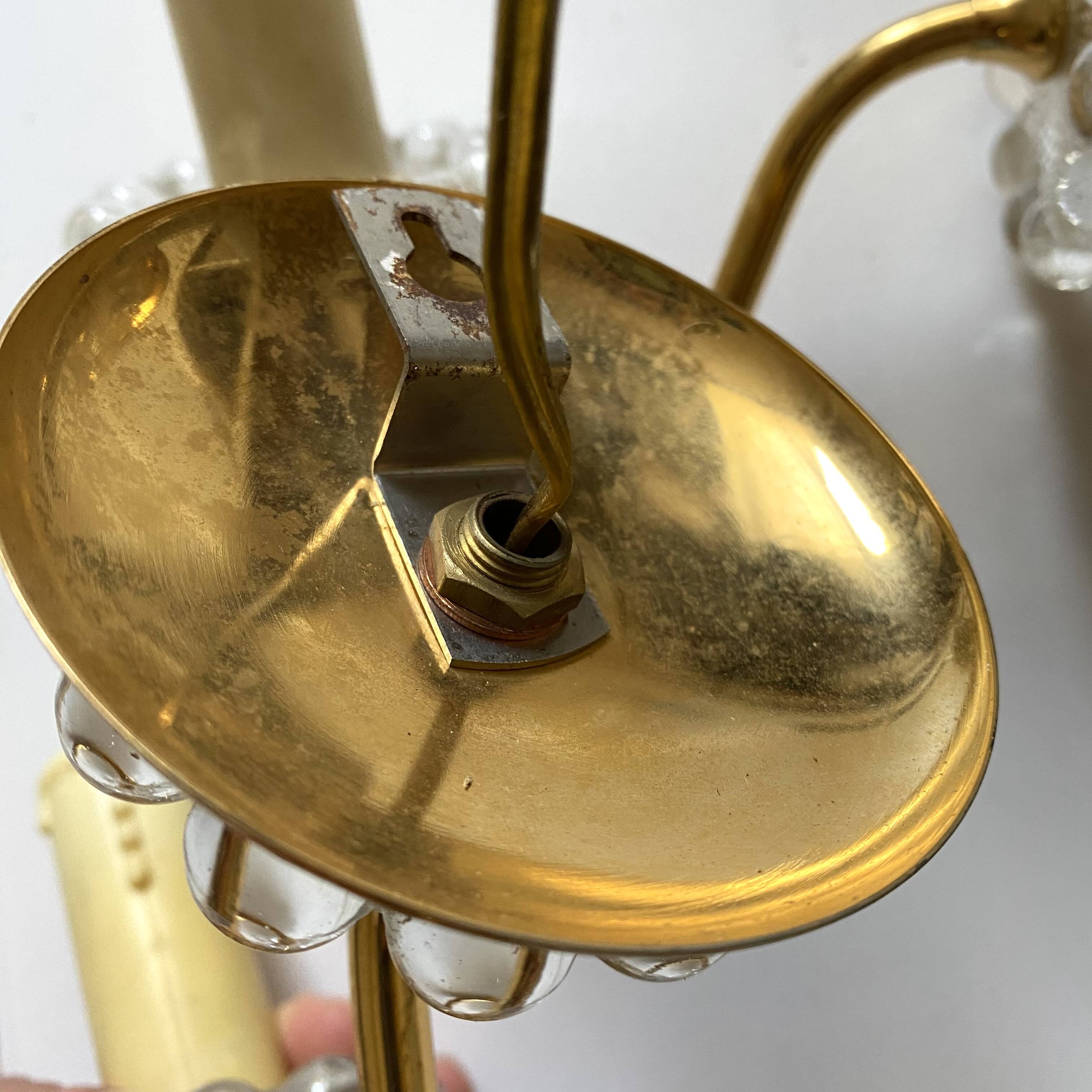 Pair of glass and gold metal wall lights from the 1960s