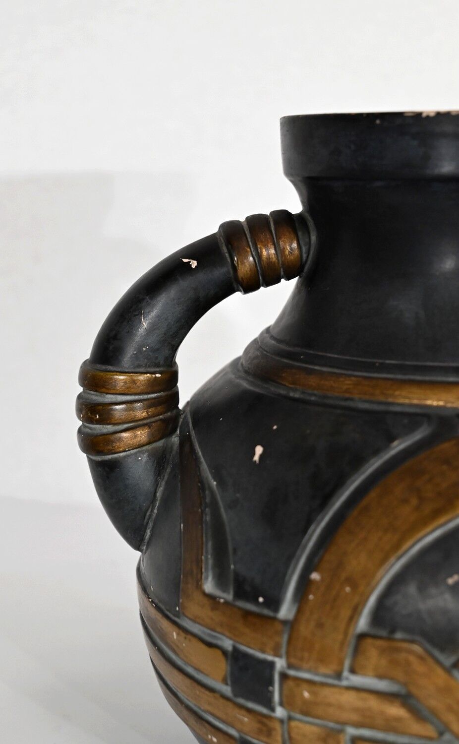 Terracotta vase anthracite and golden 1900