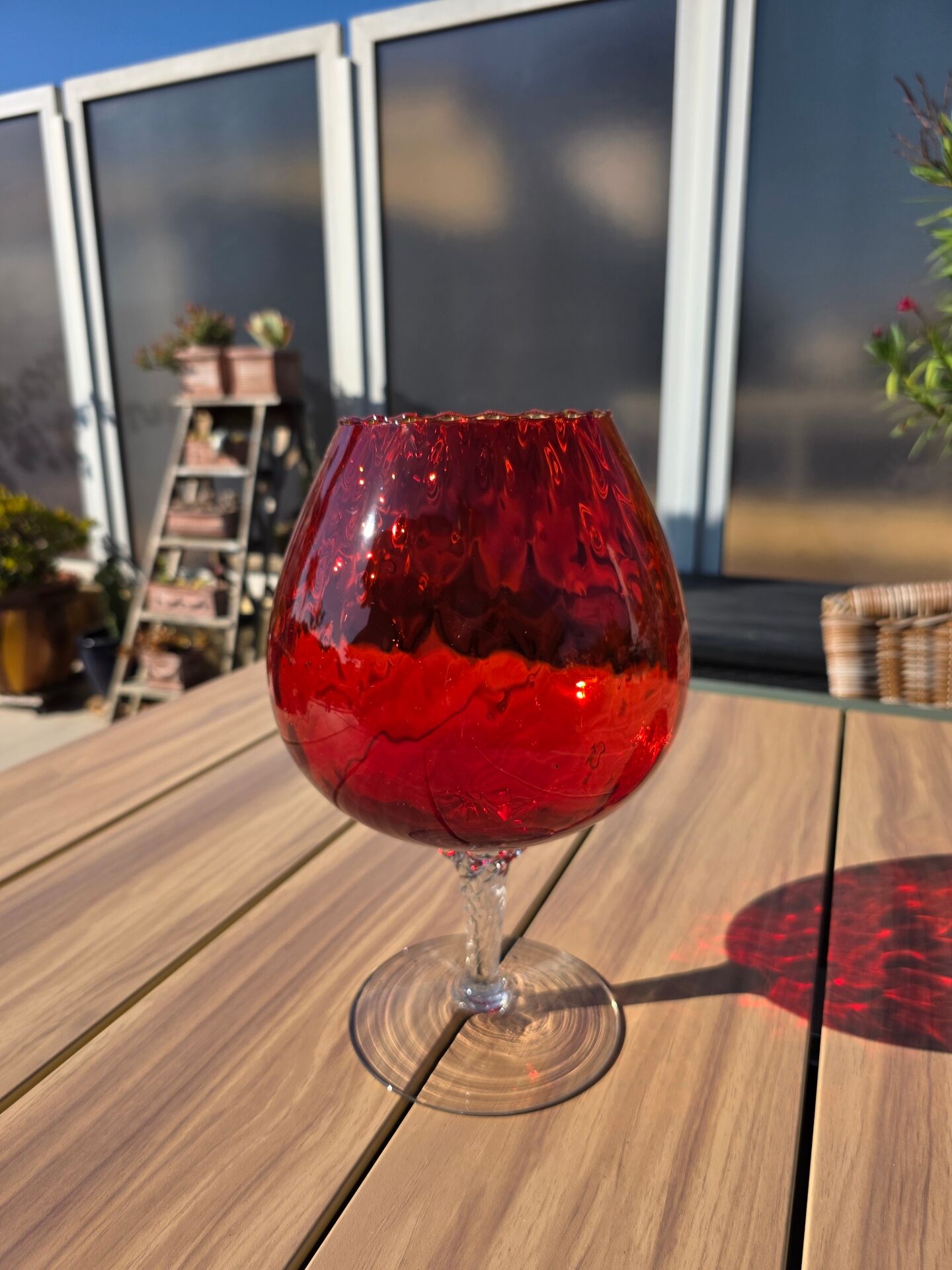 Giant glass 29 cm Empoli ruby red vintage blown glass