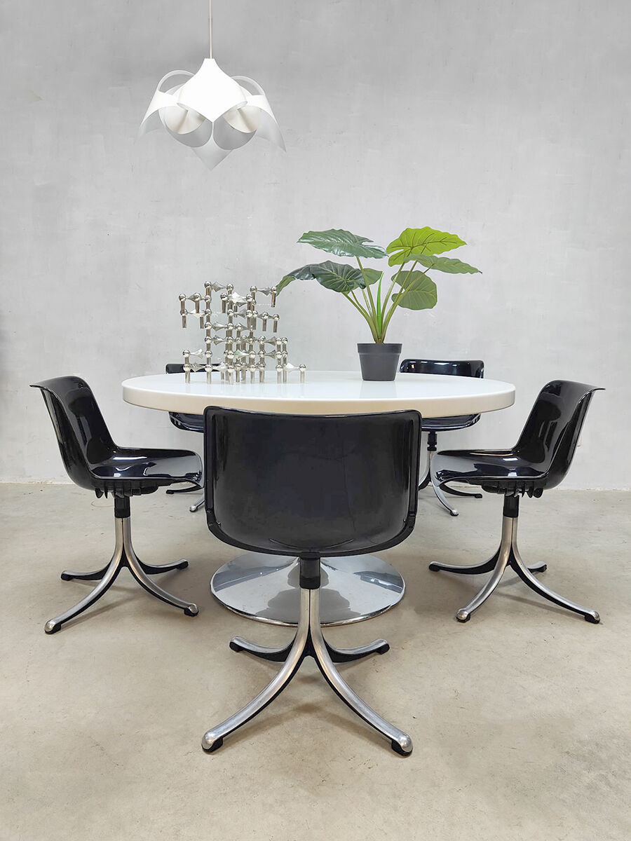 Midcentury dining office set Tecno 'Modus' chairs