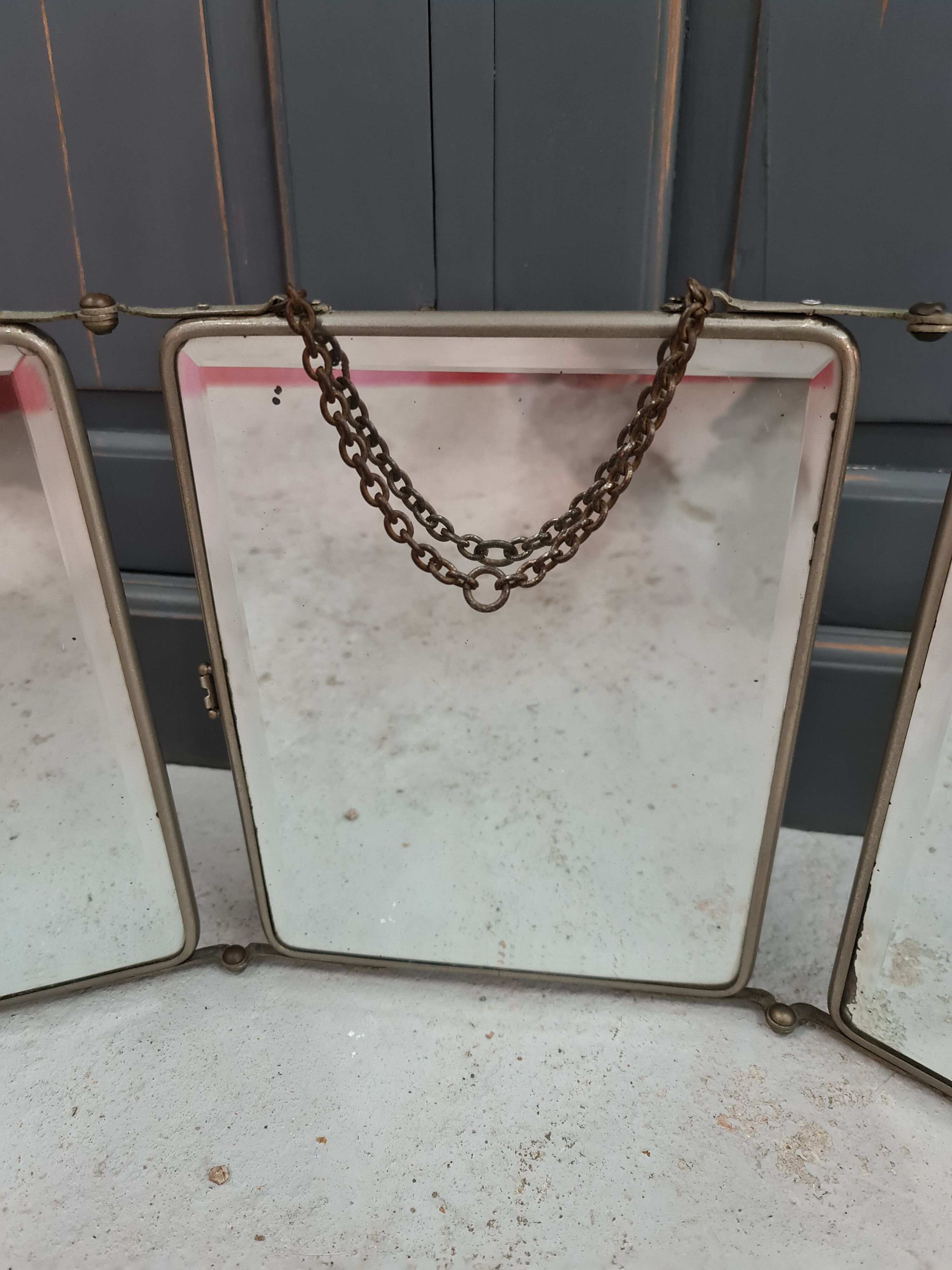 Old barber triptych mirror to put or hang 19x25cm