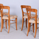 Set of four biedermeier walnut chairs, original condition, czechia, 1830s