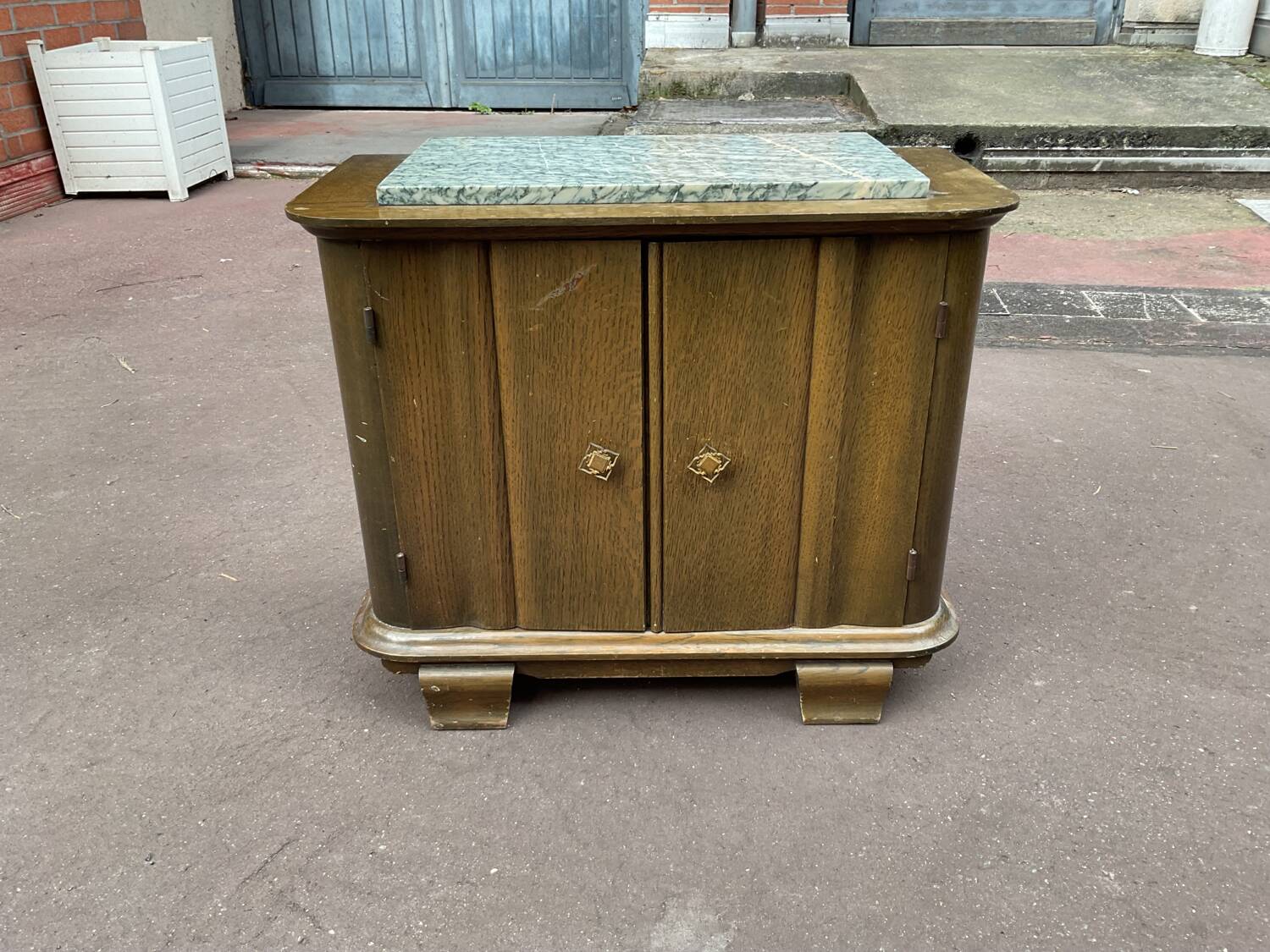 Oak and marble bedside table