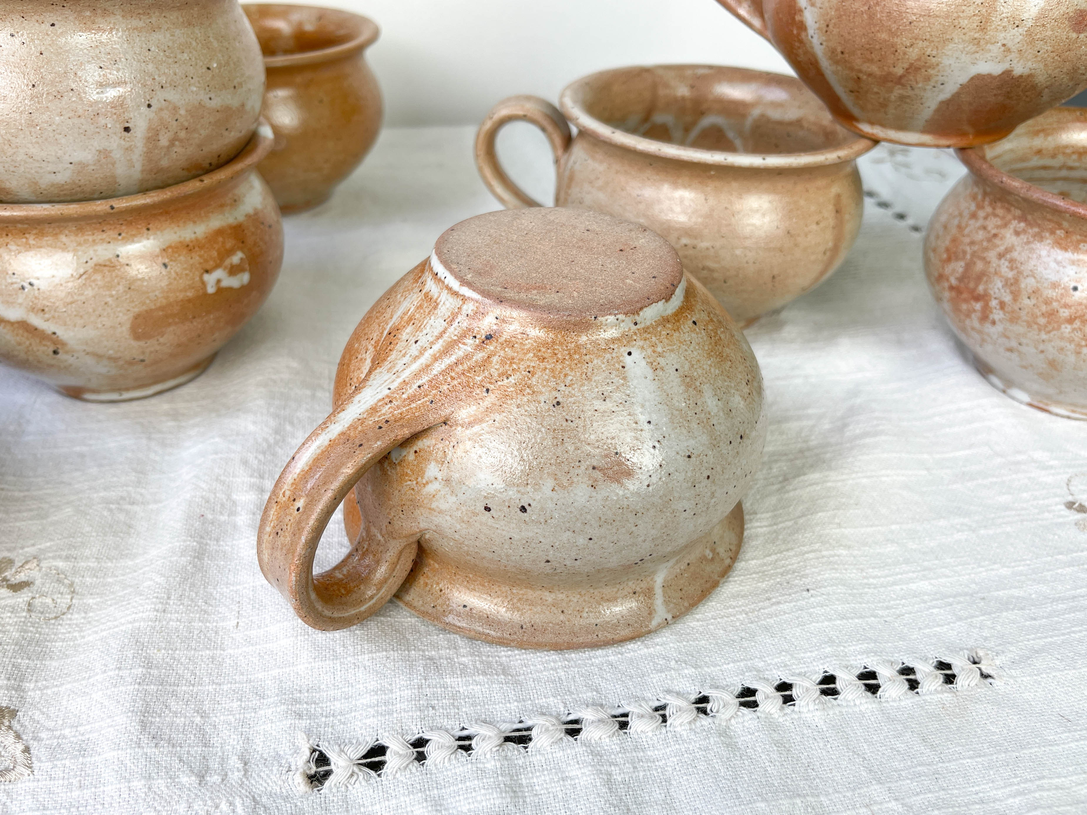 8 cups in vintage enamelled stoneware