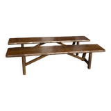 Paire de bancs orme pour table de ferme brutaliste rustique 1950