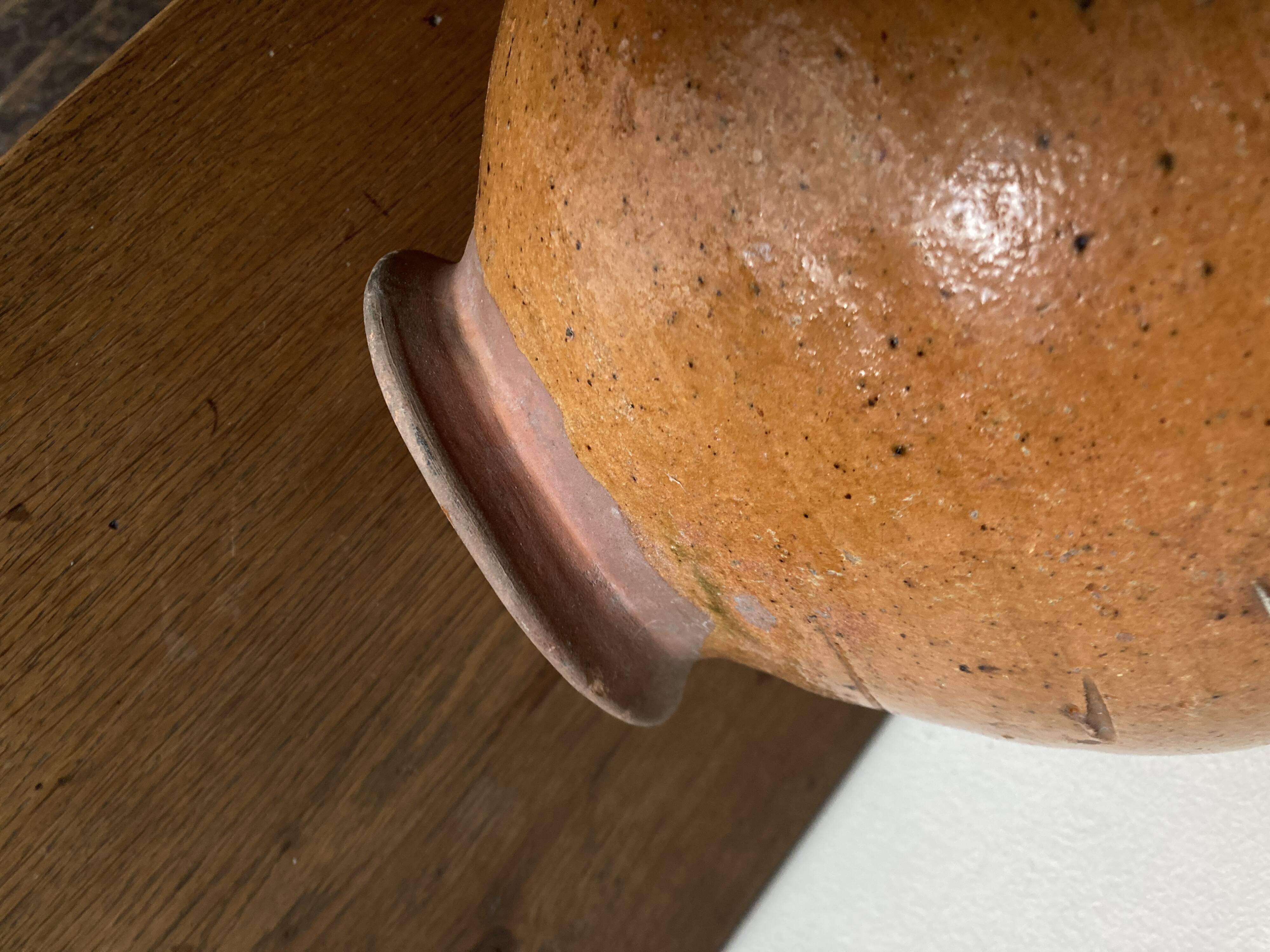 XXL glazed earthenware cache pot from the countryside, planter 1950
