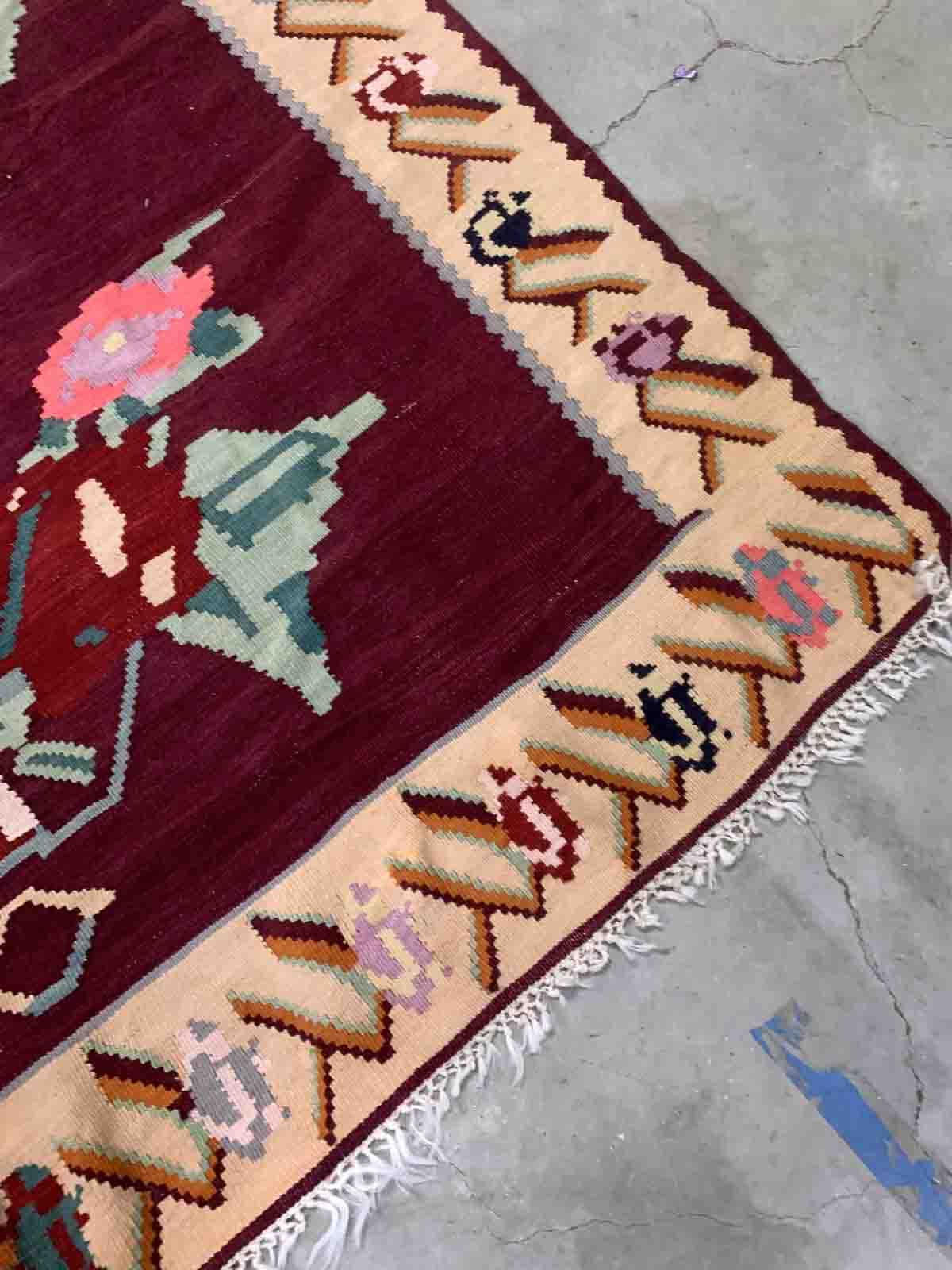 Romanian old carpet bessarabian handmade 207cm x 304cm 1960s