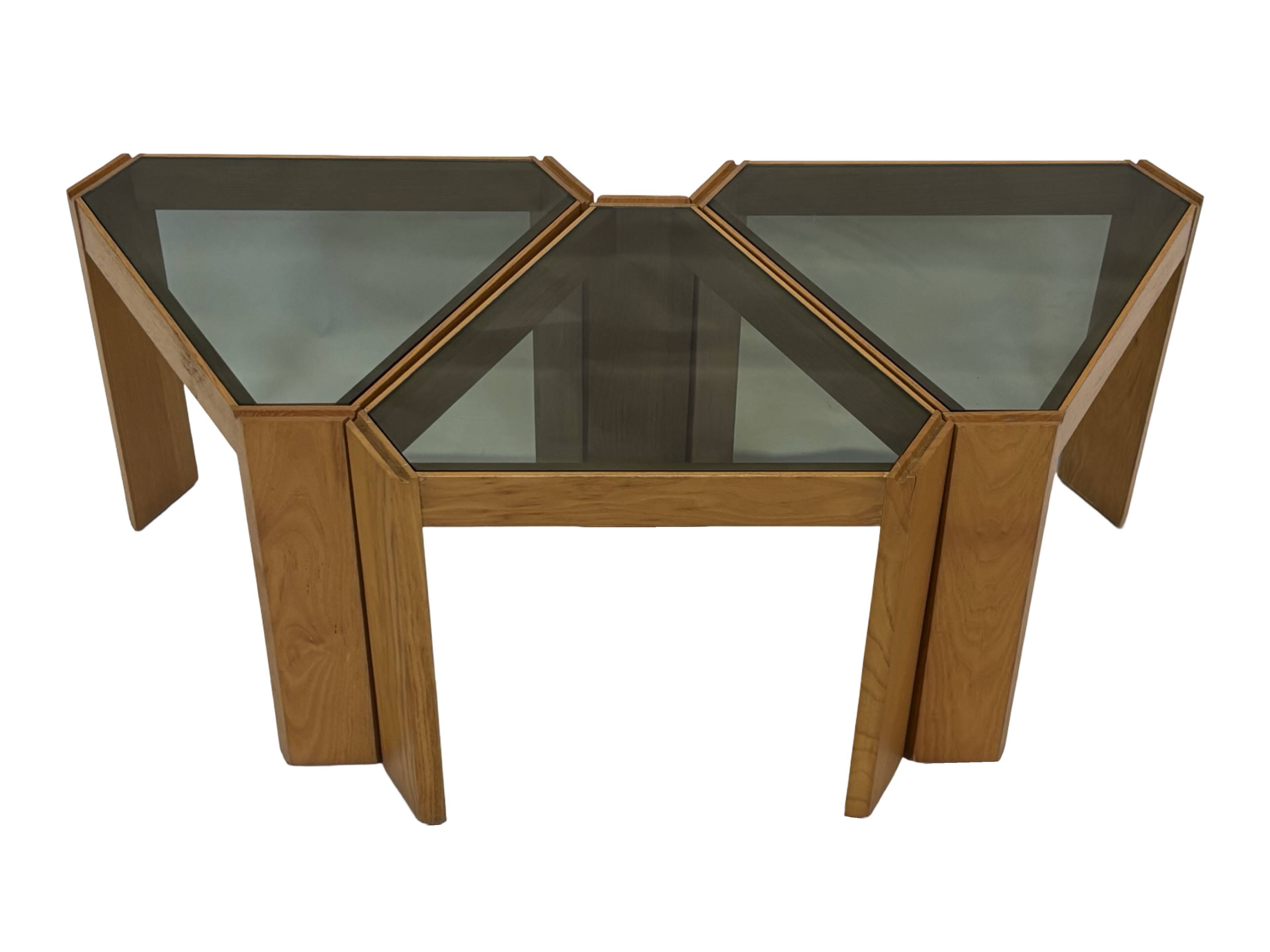 Vintage Set of 3 side tables by Porada Arredi, 1970s nesting tables design