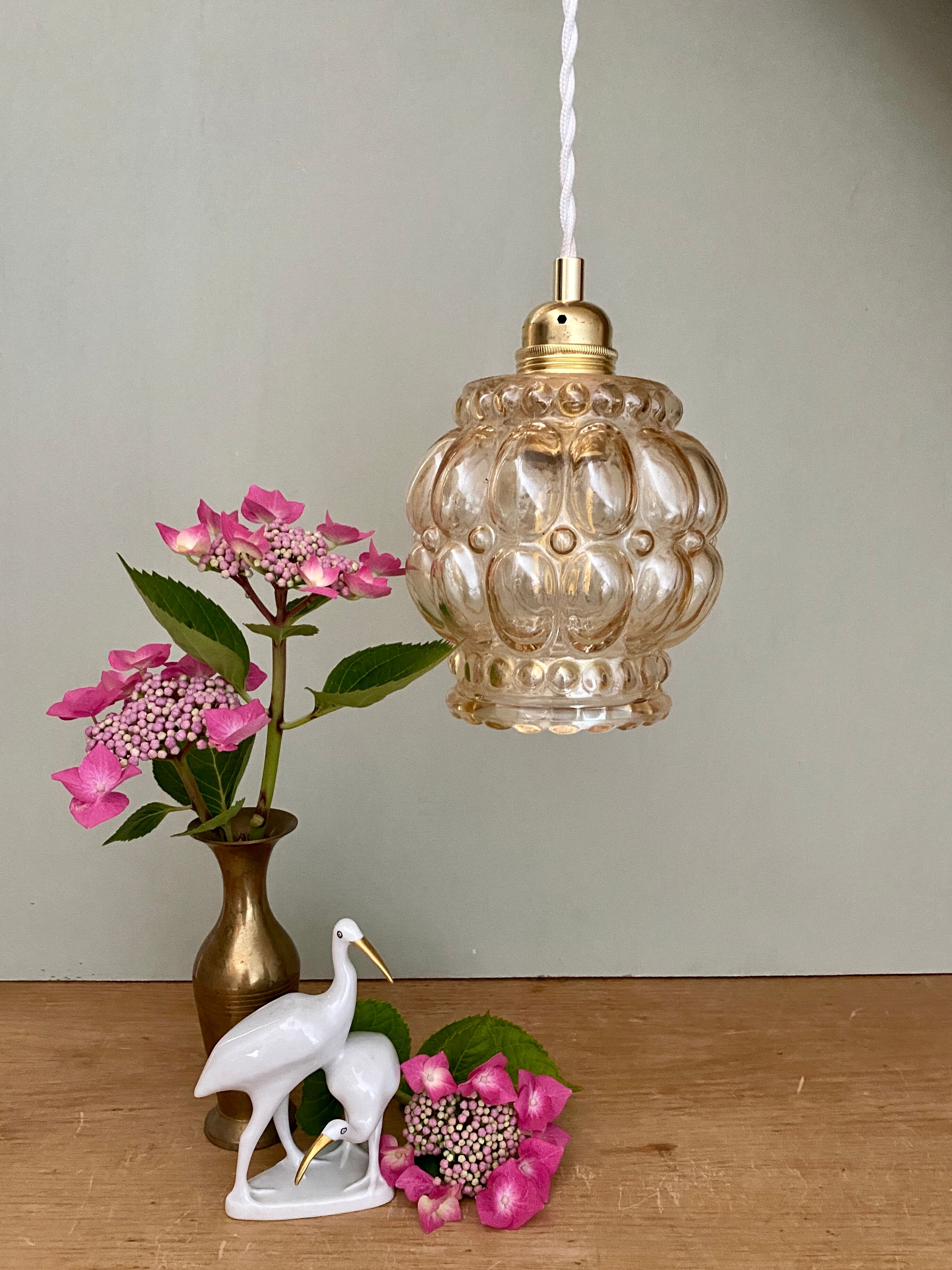 Vintage amber glass globe pendant lamp