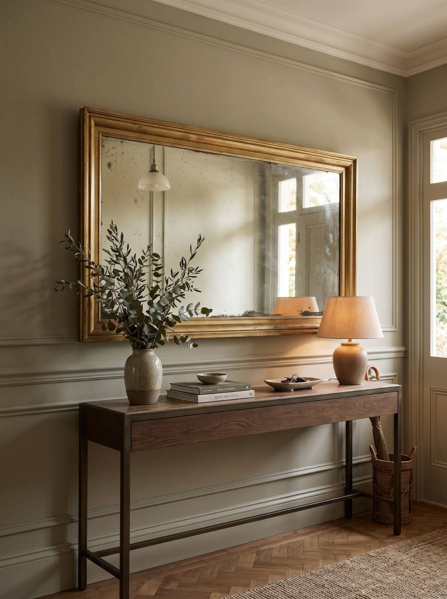 Golden mirror in oak from the 19th century.