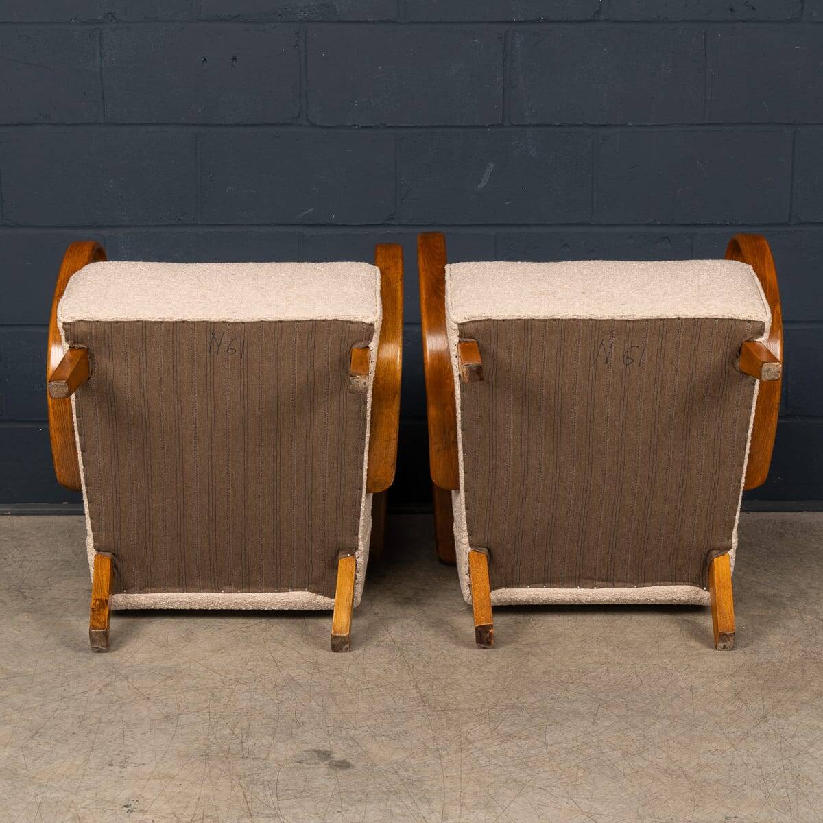 Vintage 20thc pair of halabala lounge chairs, made in czechoslovakia c.1930