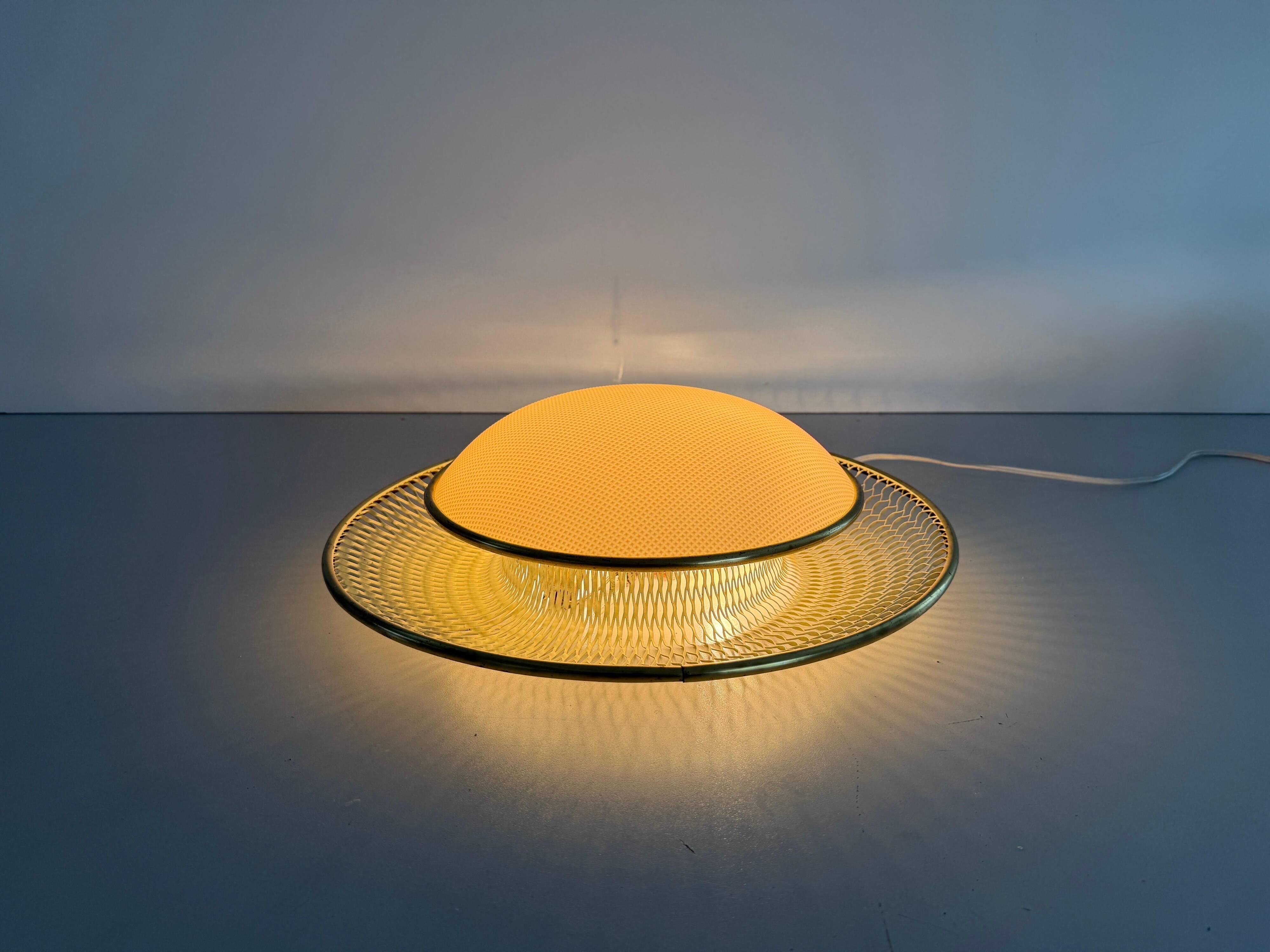 Mid-century golden metal wire and plastic ceiling light by Erco, 1950s, Germany.