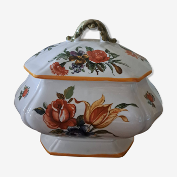 earthenware candy tureen with floral decoration