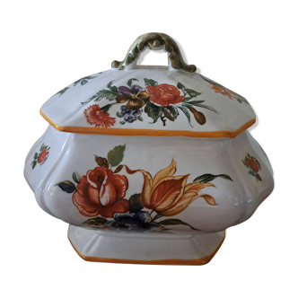 earthenware candy tureen with floral decoration
