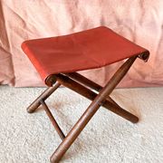Vintage folding stool Leather & Wood Curule style