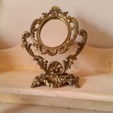 Baroque oval mirror pivoting on foot Golden brass 20x15cm