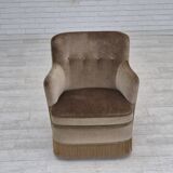 1970s, Danish lounge chair, original condition, furniture velour, beech wood legs.