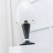 Murano Glass Mushroom Table Lamp with silver accents, black-and-white swirl, Space Age 1970s