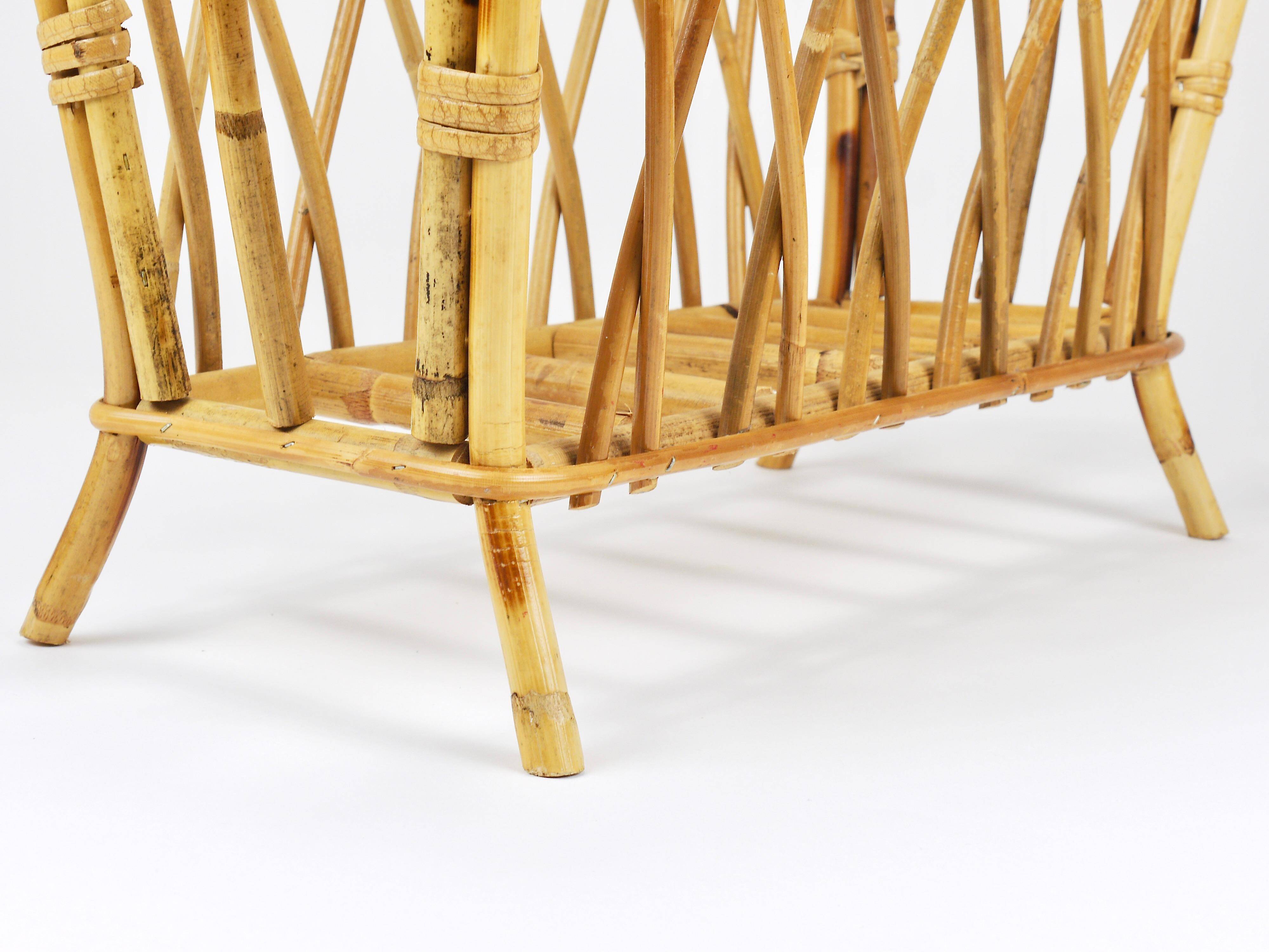 Bamboo and rattan magazine rack in the style of Franco Albini, Italy, 1970s.