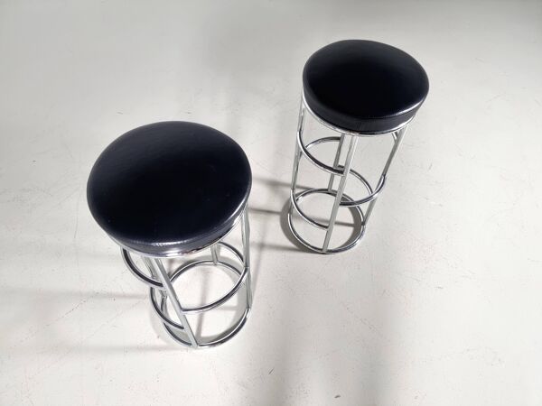 Tabourets de bar « Satish » en cuir et acier tubulaire chromé d'E Eckart Muthesius