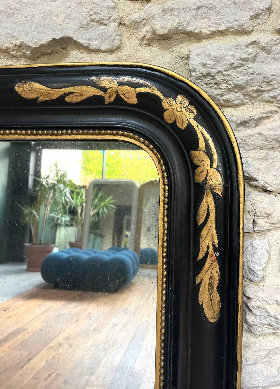 Antique mirror 107/102cm Louis-Philippe beaded from the Napoleonic III era.