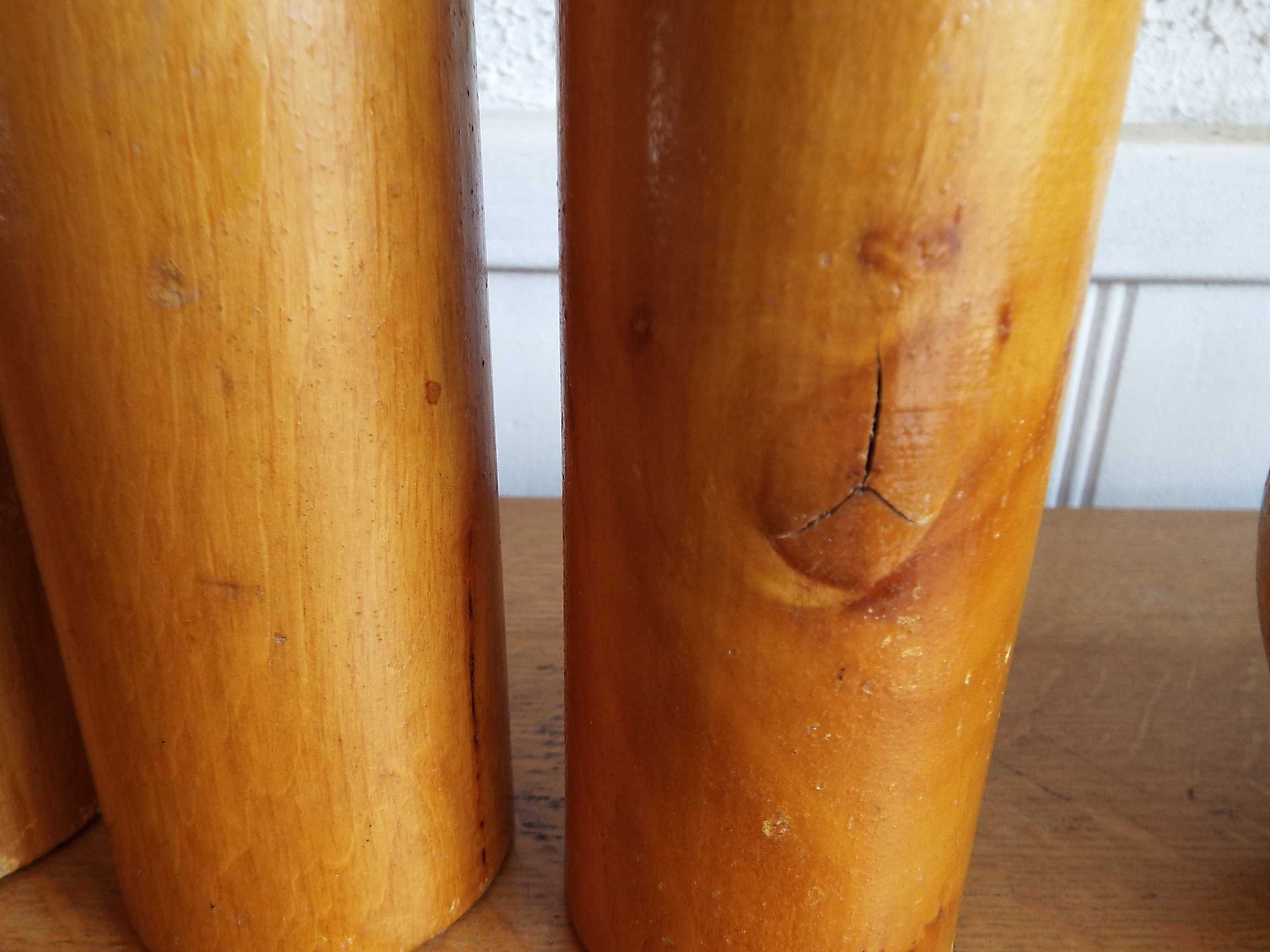 Set of 9 turned wooden pins