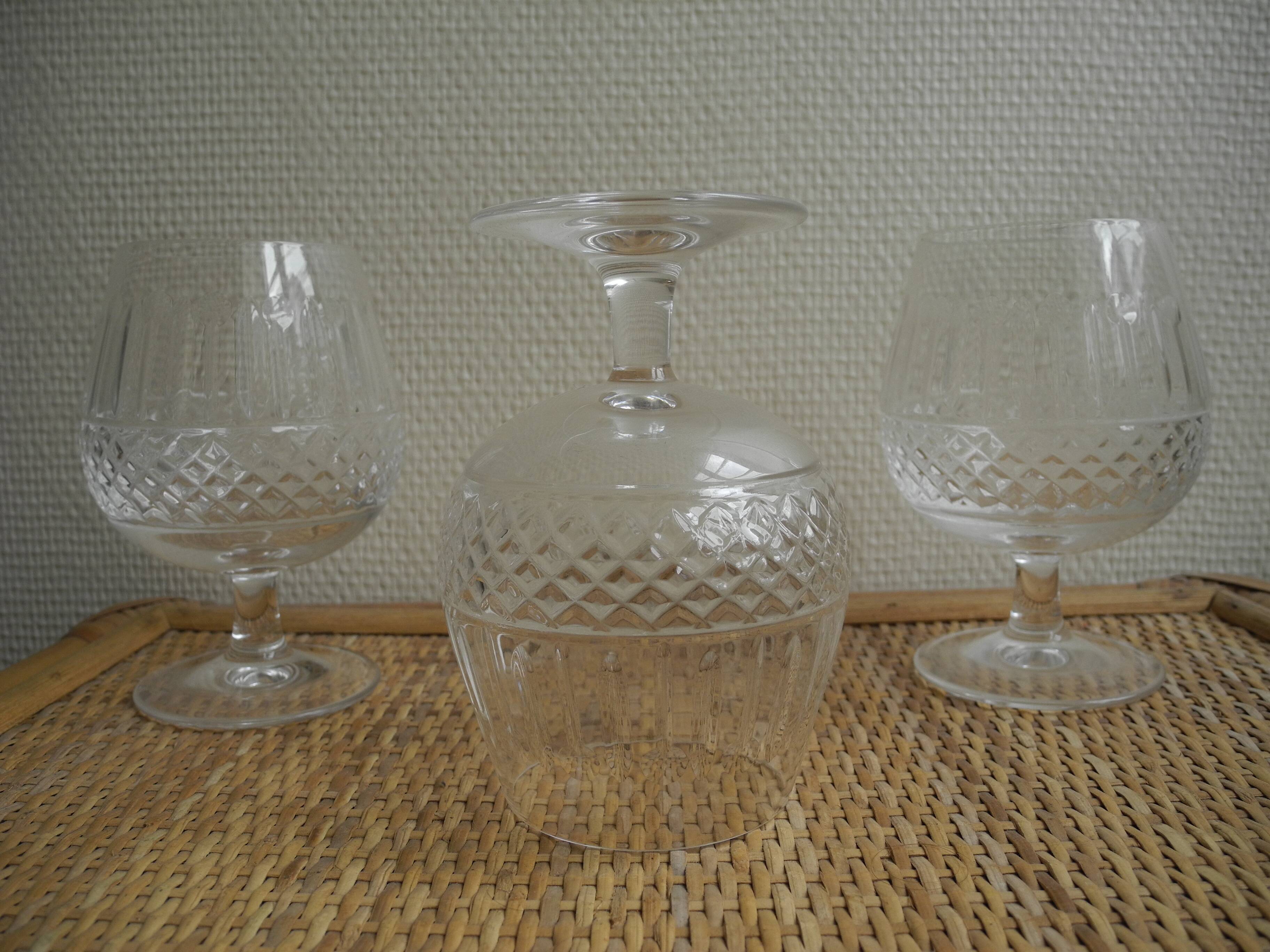 3 Lorraine crystal cognac glasses