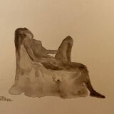 Watercolor painting signed female nude in chair