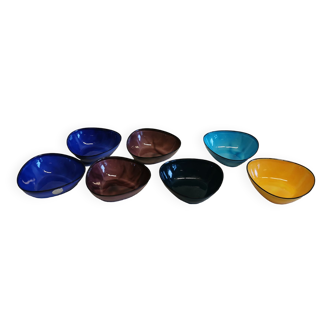 Seven small Swedish enamel bowls designed by Nils Arne Erkers in the 1950s