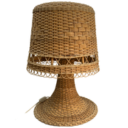 Rattan wicker mushroom table lamp, 1960s-1970s
