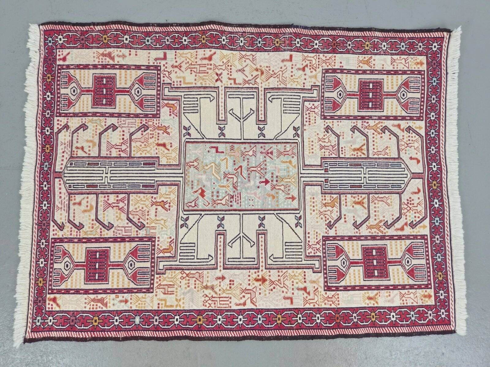 Handmade Kilim Soumak Shahsavan Rug in Wool and Silk, 1960