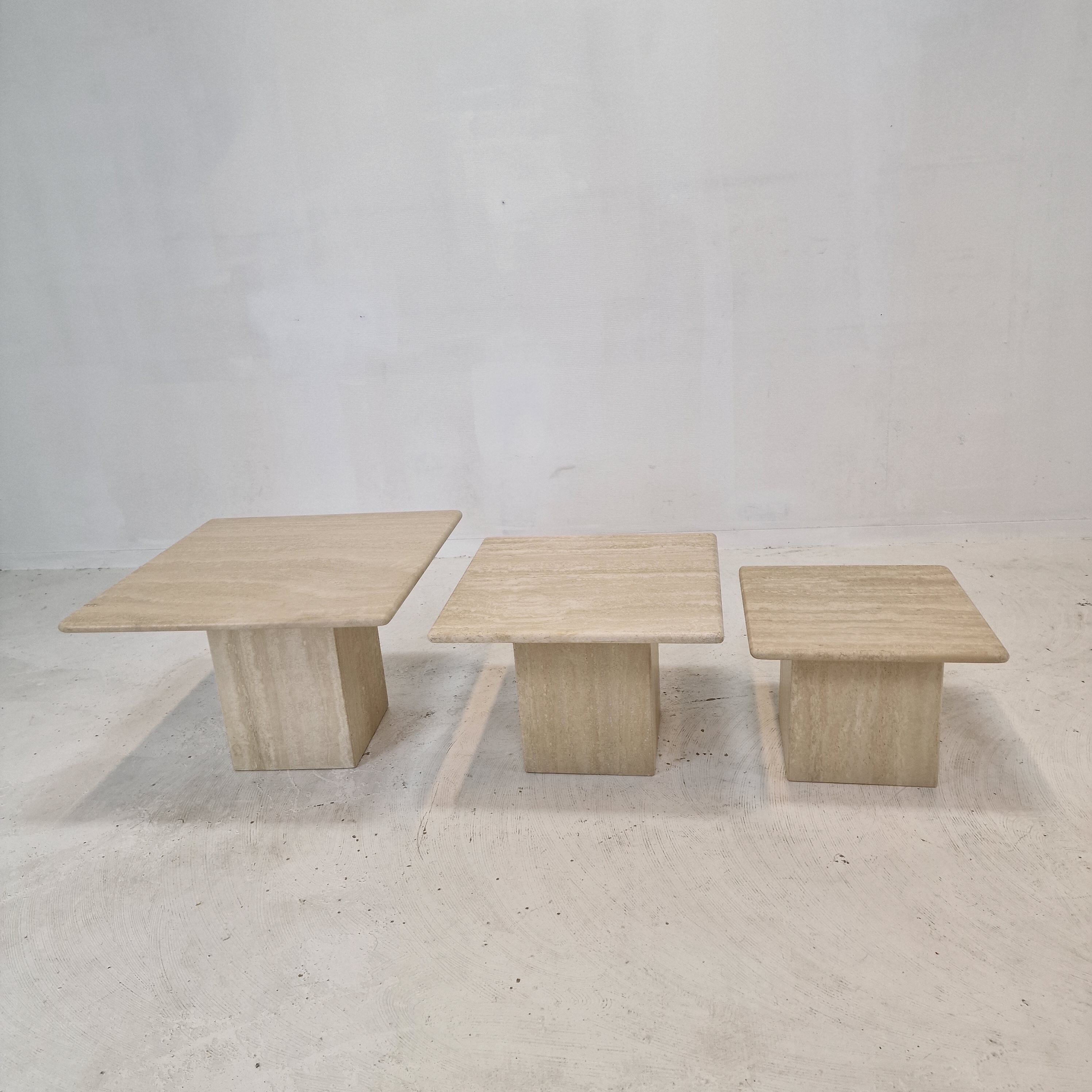 Set of 3 italian travertine coffee or side tables, 1980s
