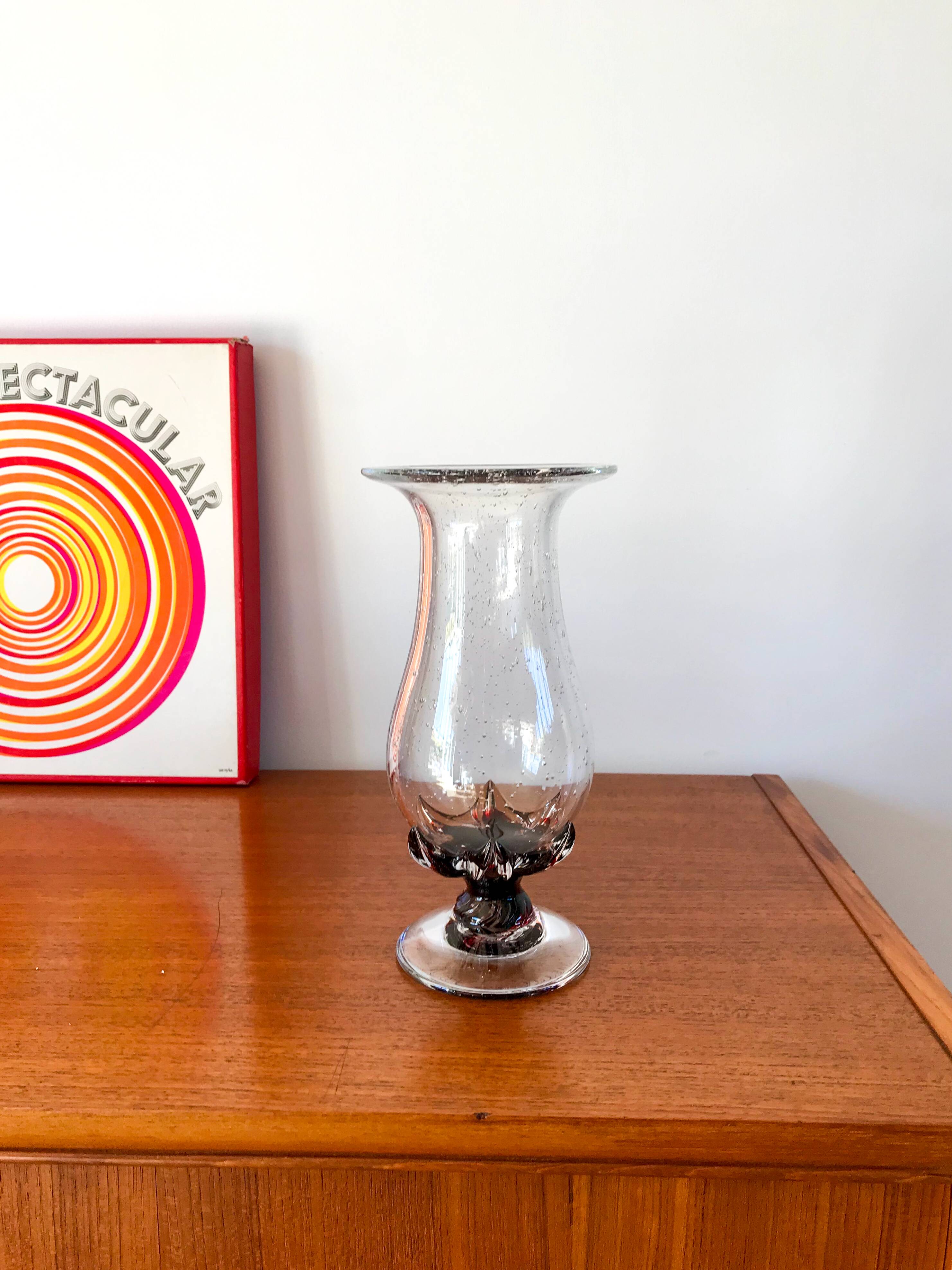 large bubbled glass vase and worked foot Biot style 70s