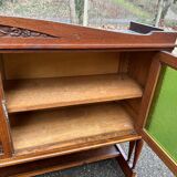 Art Deco sideboard in solid oak and frosted green glass, 1940.