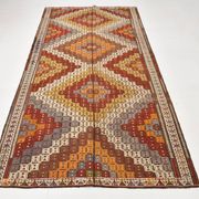 Red Yellow Tribal Pattern Kilim Rug, 145x282Cm