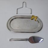 Flat foie gras service in silver metal and brass