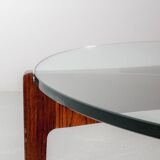 Table basse ronde en palissandre avec plateau en verre, modèle n° 104, design Sven Ellekaer