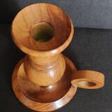 Vintage olive wood hand candle holder Oliv art made in Spain